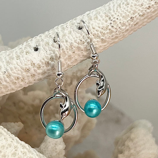 Underwater Surprise Custom Sterling Silver Dangle Earrings with Tiffany Blue Pearls