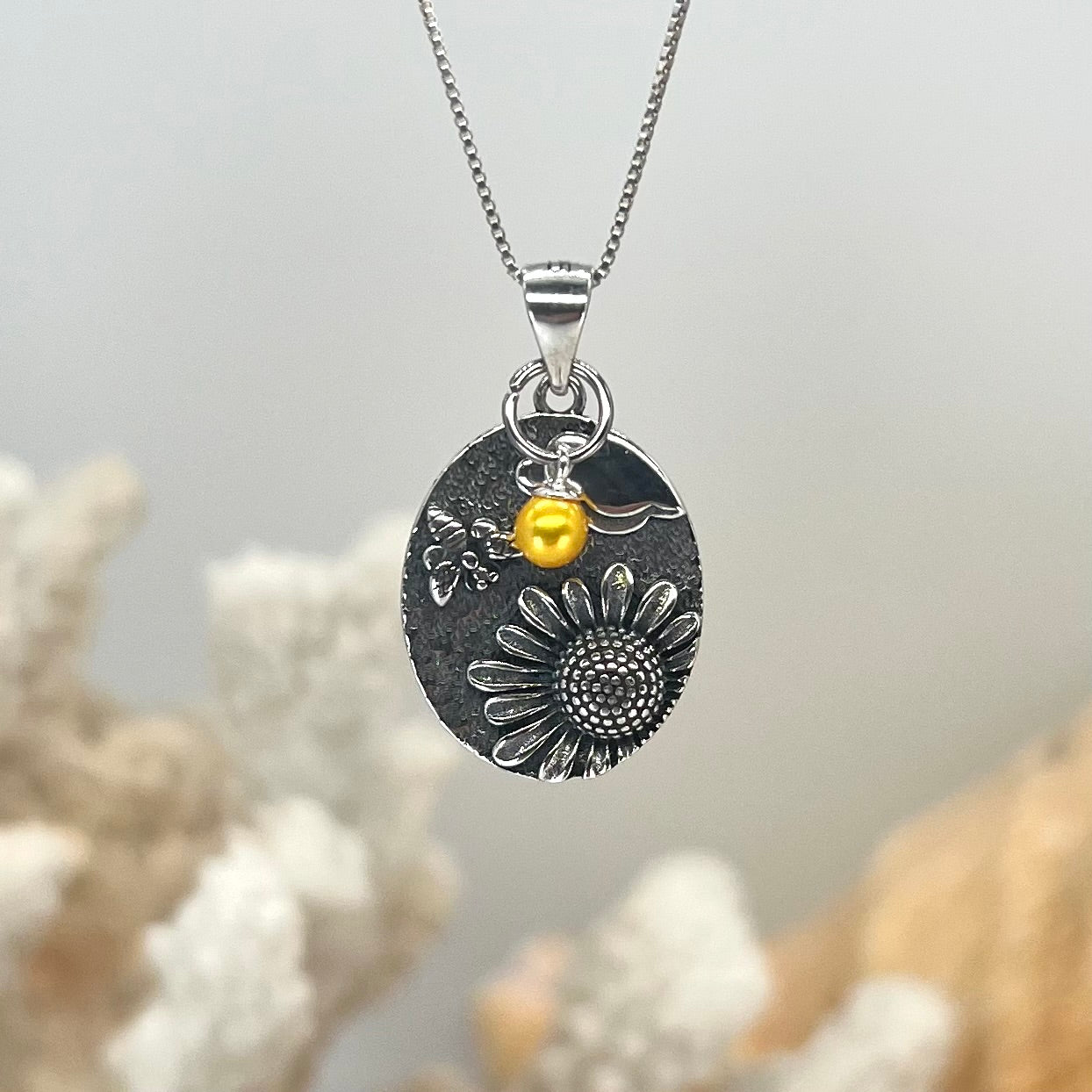 Custom Sterling Silver Sunflower Pendant W/ Choice Of Micro Pearl