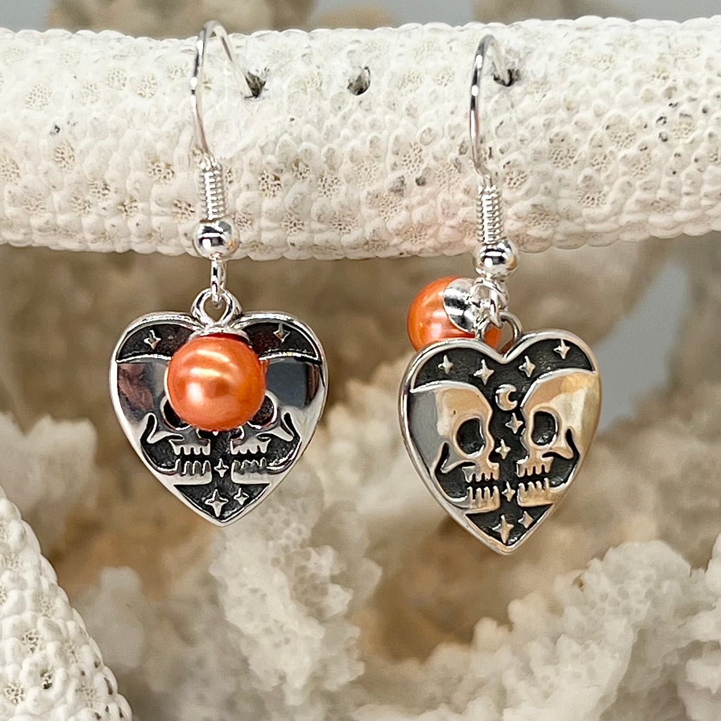 Sterling Silver Dead Inside Sterling Silver Dangle Earrings- Comes with Orange Pearls