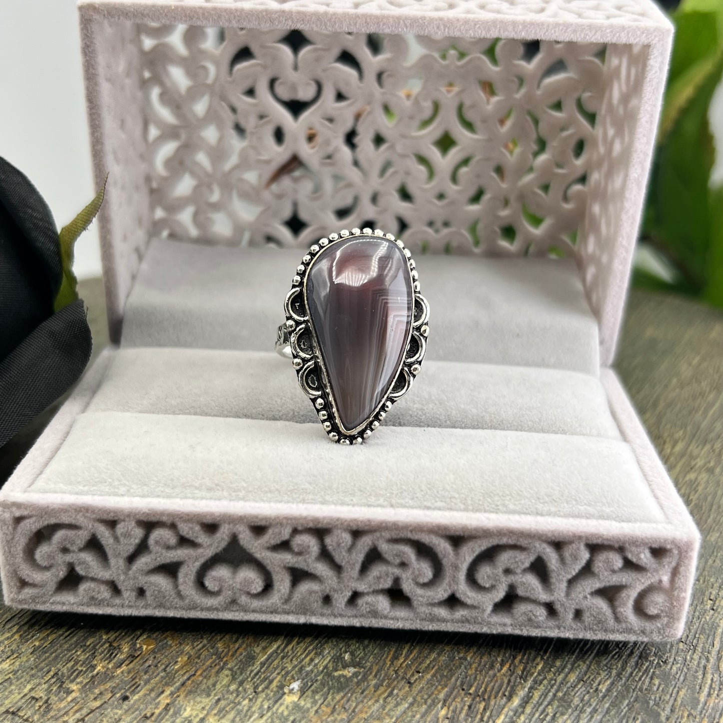 Sterling Silver Agate Ring - Size 9.5