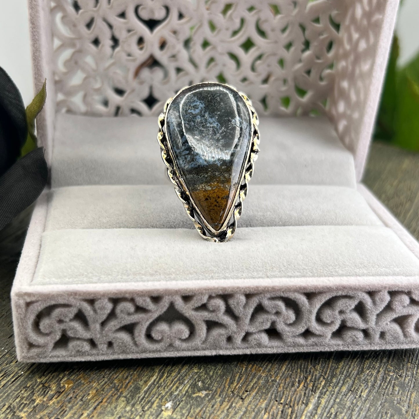 Sterling Silver Ocean Jasper Ring - Size 9.5