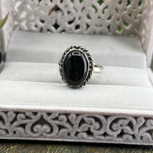 Sterling Silver Obsidian Ring - Size 9.5