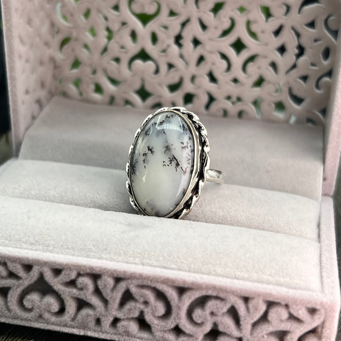 Dendritic Agate Sterling Silver  Ring - Size 9