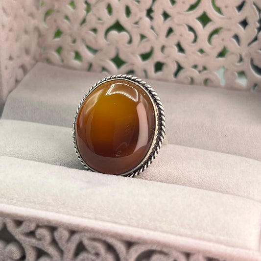 Amber Sterling Silver  Ring - Size 9