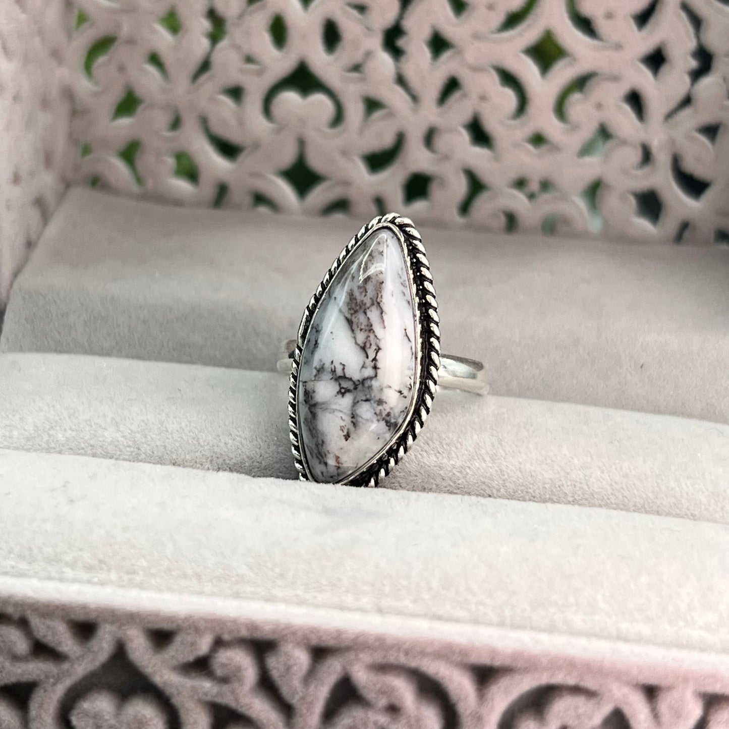 Dendritic Agate Sterling Silver  Ring - Size 9