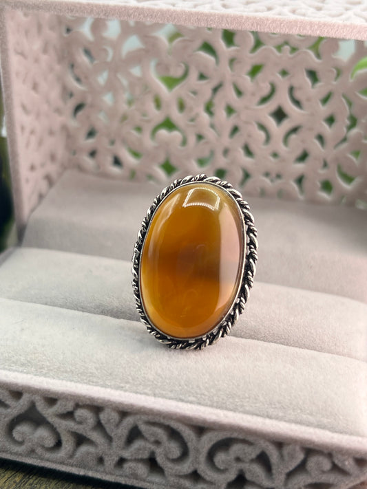 Amber Sterling Silver Ring - Size 9