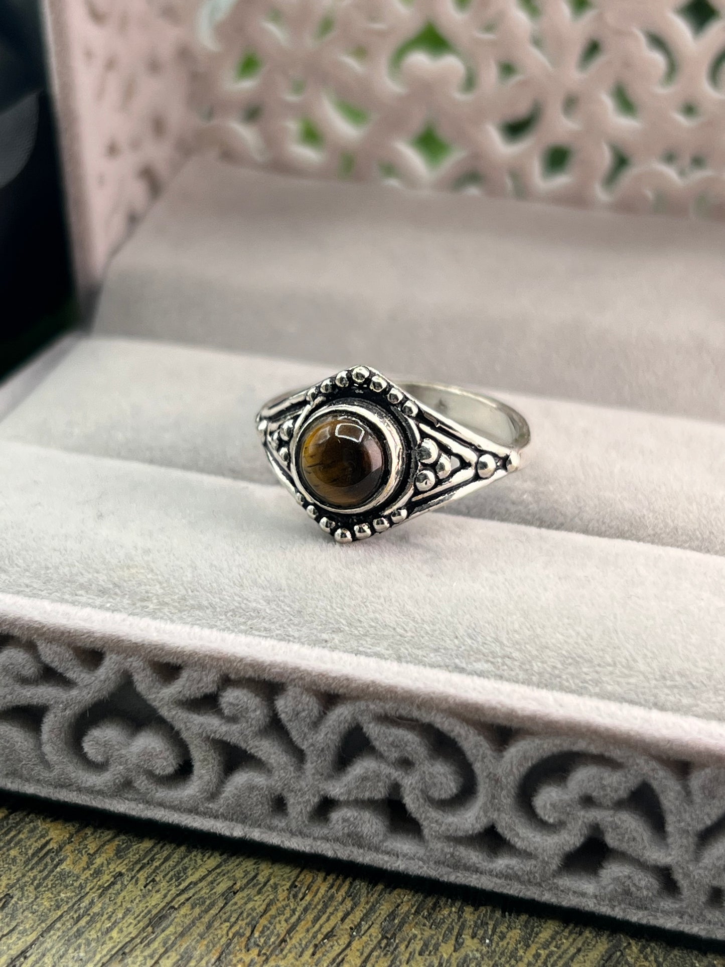 Tiger's Eye Silver Plated Ring - Size 9