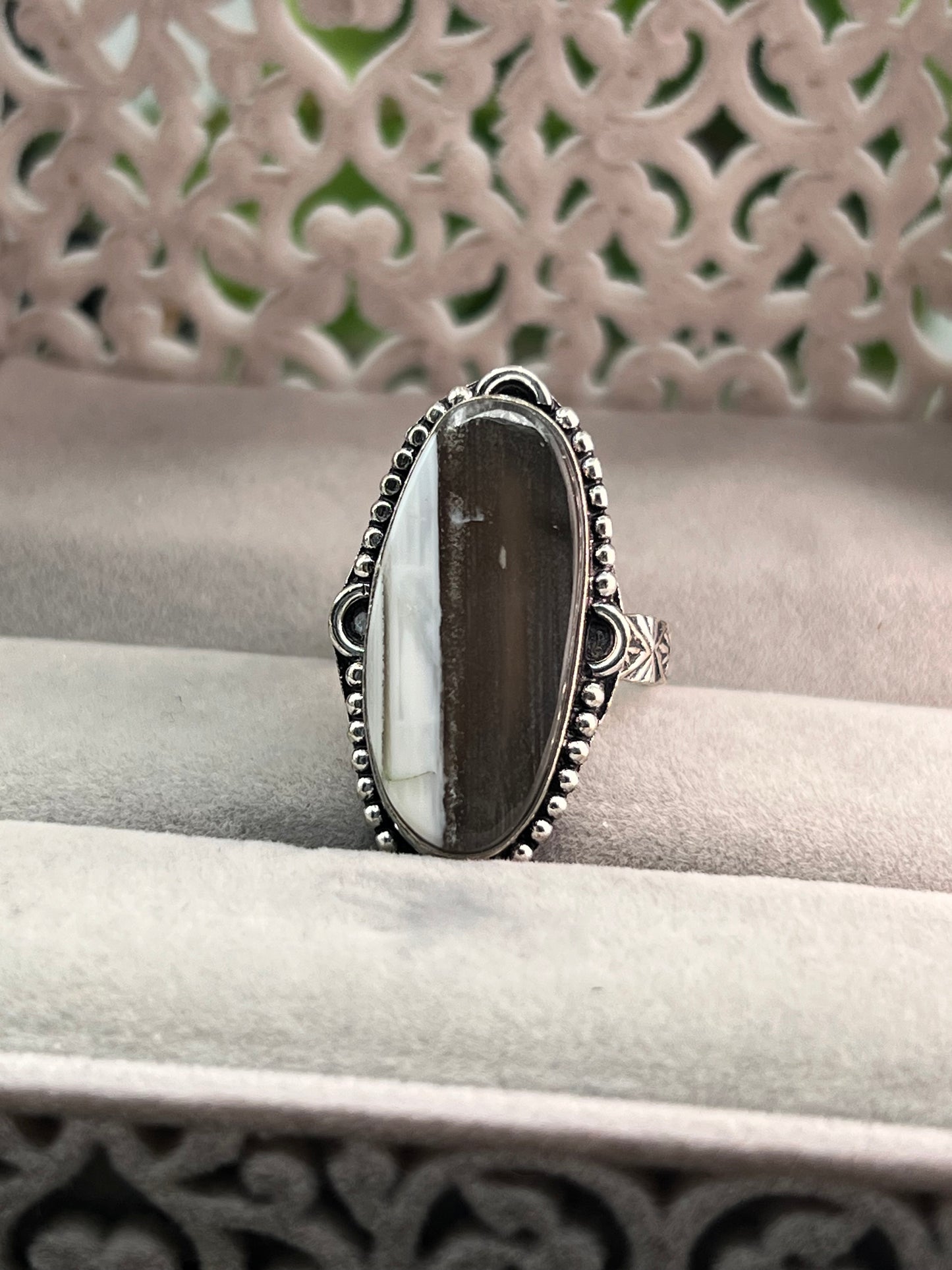 Orca Agate Sterling Silver ring - Size 9