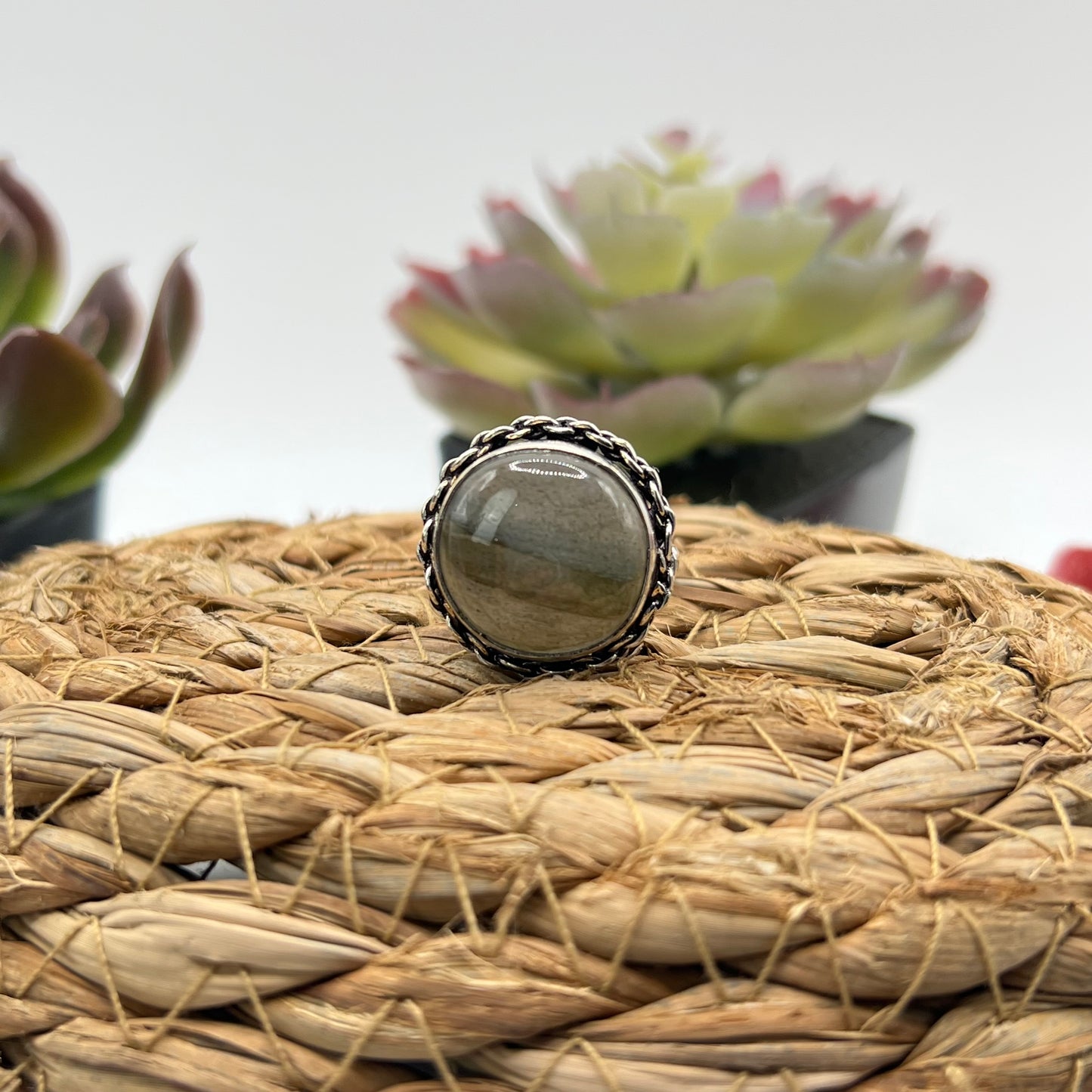 Sterling Silver Black Moonstone Ring - Size 8.5