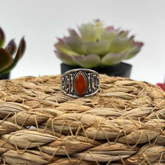 Silver Plated Carnelian Ring - Size 8.5