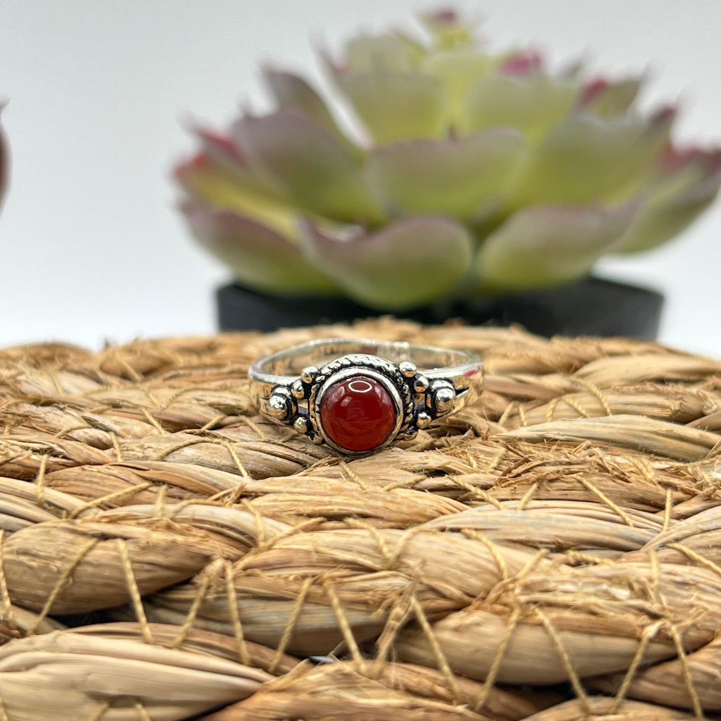 Silver Plated Carnelian Ring - Size 8.5