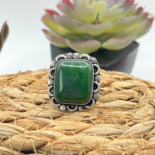 Sterling Silver Nephrite Ring - Size 8.5