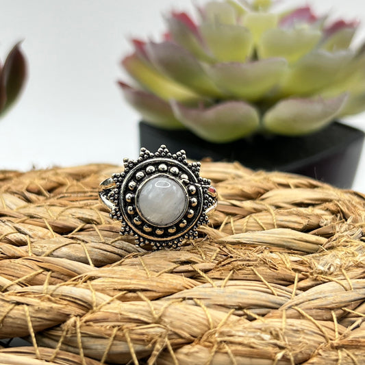 Silver Plated Moonstone Ring - Size 8.5