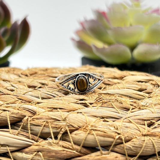 Silver Plated Tiger's Eye Ring - Size 8.5