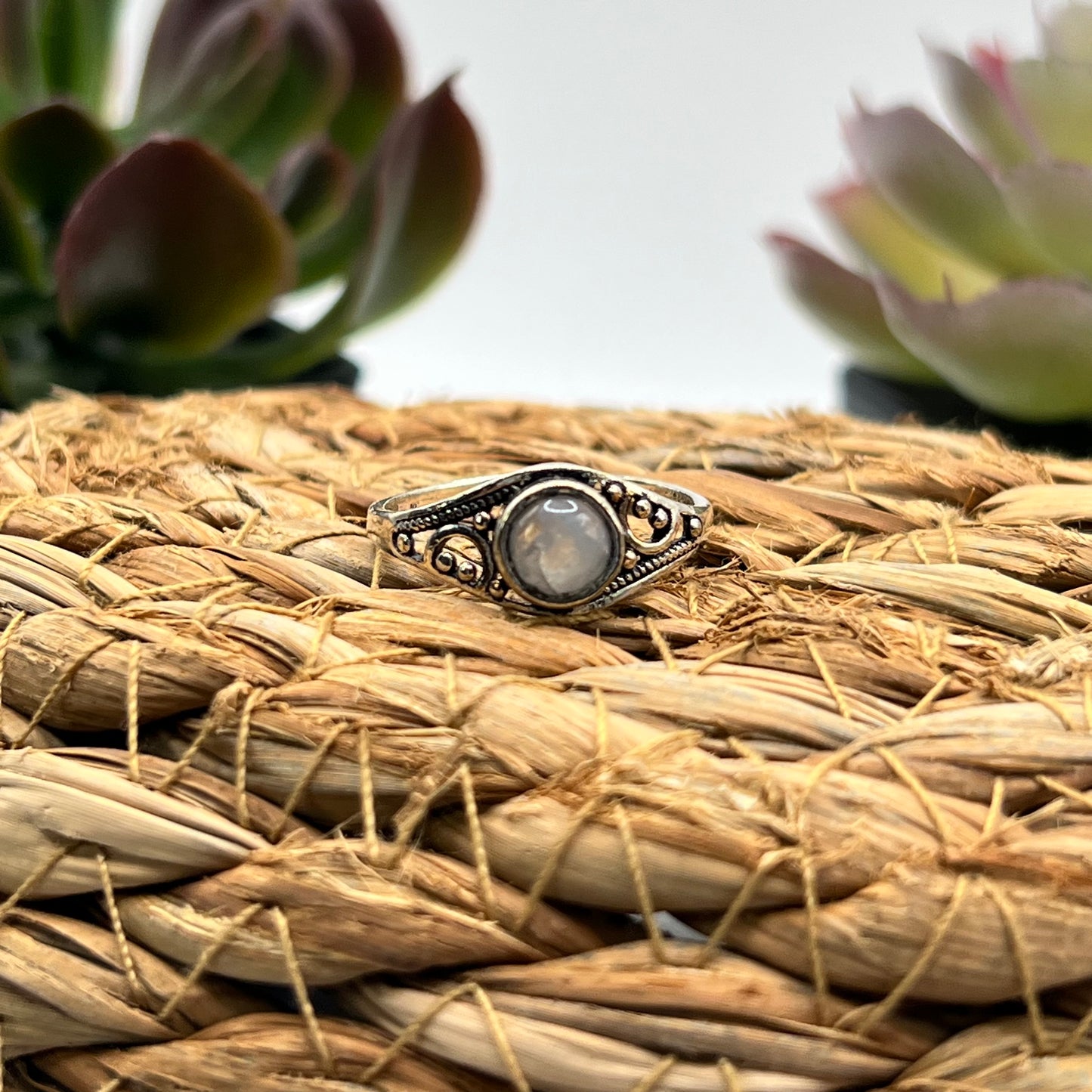 Silver Plated Moonstone Ring - Size 8.5