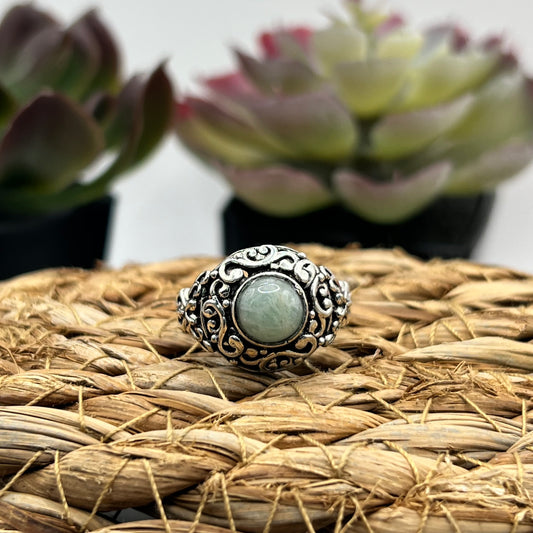 Silver Plated Amazonite Ring - Size 8