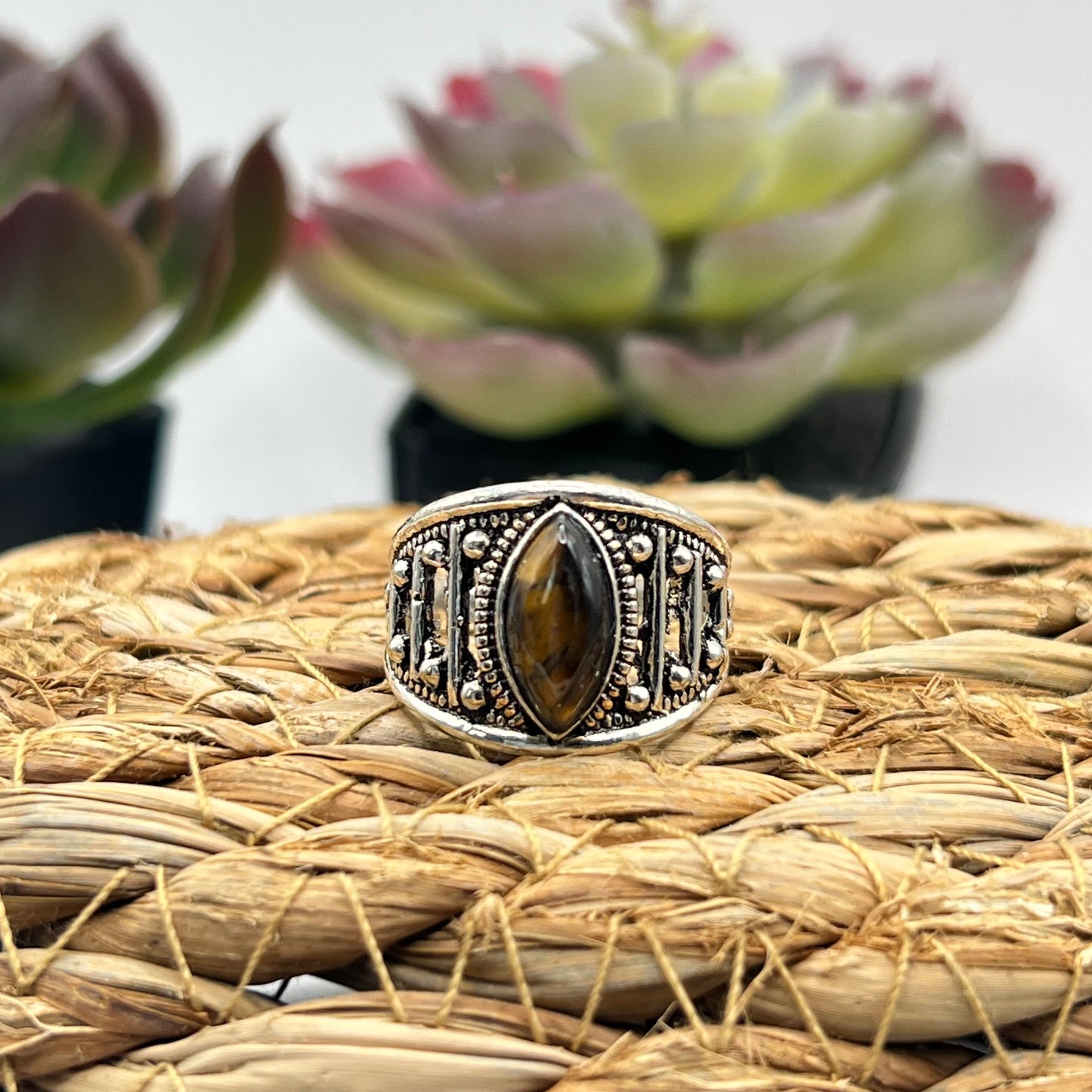 Silver Plated Tiger's Eye Ring - Size 8