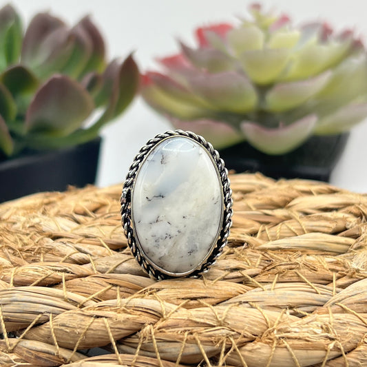 Sterling Silver Dendritic Agate Ring - Size 8