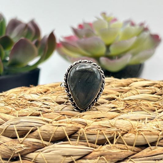 Sterling Silver Black Moonstone Ring - Size 8