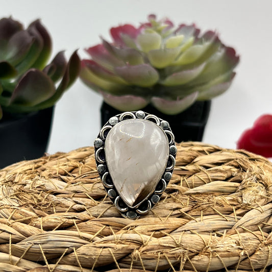 Sterling Silver White Quartz Ring - Size 8