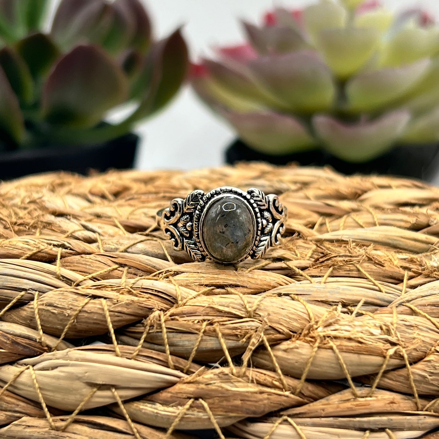 Silver Plated Labradorite Ring - Size 8